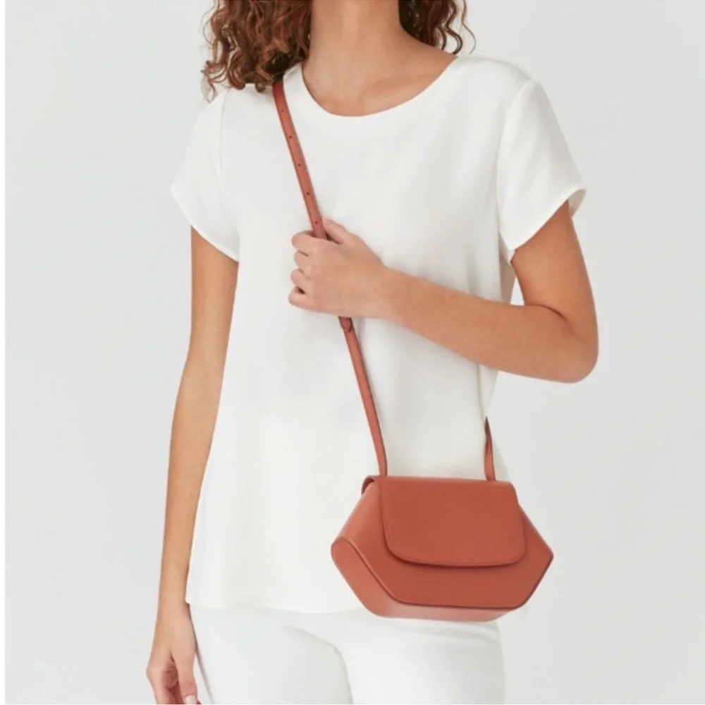 NWT Cuyana Mini Hexagon Leather Crossbody Bag in Sienna